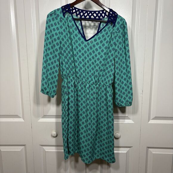 Skies Are Blue Dress Women S Green Geo Print Criss Cross Boho Resortcore Y2K - Picture 1 of 8